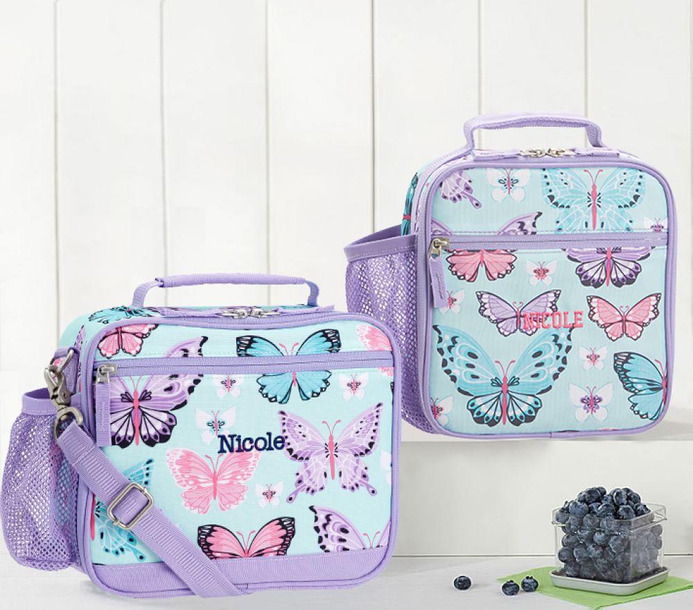 Mackenzie Aqua Lavender Pretty Butterflies Classic Lunch Bag